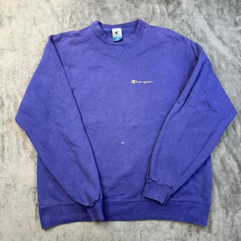 Vintage Faded Purple Champion Script Embroidered Crewneck Sweatshirt 2XL